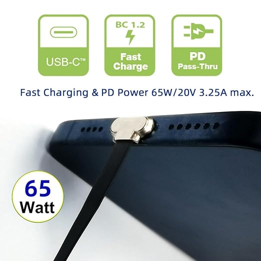 chenyang 0.23FT USB C Short Flat Cable, USB 2.0 Type C Dual 90 Degree Angled PD 65W Fast Charge Data Extension Cable