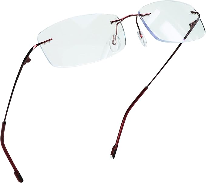LifeArt Blue Light Blocking Computer Reading Glasses,Men's and Women's Rimless Frame (Red, +2.75 Magnification)