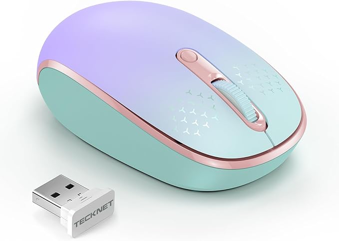 TECKNET Wireless Mouse, 2.4G Quiet Computer Mouse with USB Receiver, 4 Buttons Portable Cordless Mice for Chromebook, Laptop, PC, Mac, 800/1200/1600 DPI