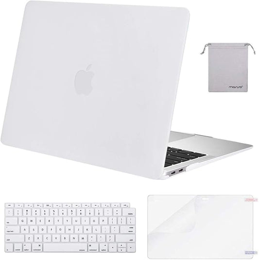 MOSISO Compatible with MacBook Air 13 inch Case M1 Chip 2021-2018 Release A2337 A2179 A1932, Plastic Hard Shell&Keyboard Cover&Screen Film&Storage Bag for MacBook Air 13.3 inch Case, White