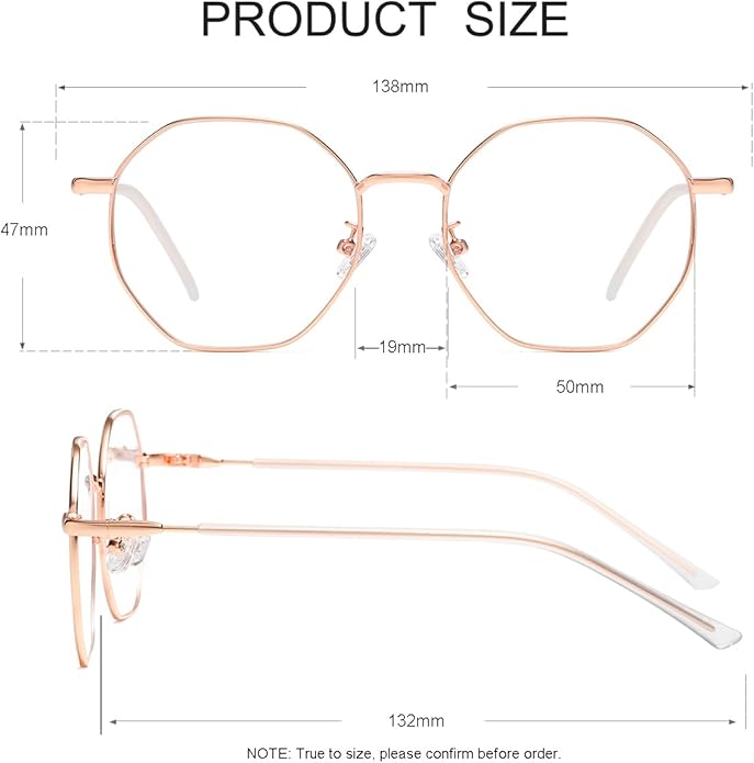 JOVAKIT Polygon Blue Light Blocking Glasses for Women Men Vintage Octagon Square Non-prescription Metal Eyeglasses