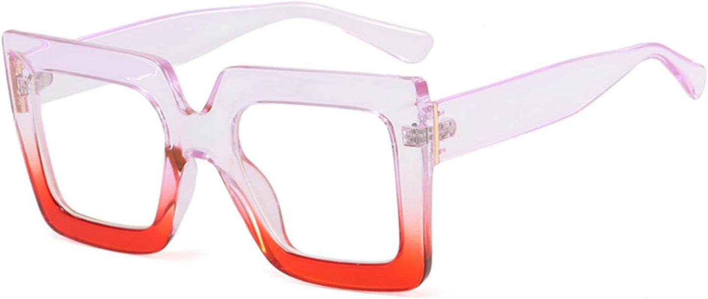 Onrtry Oversized Square Blue Light Glasses for Women Men Thick Frame Big Computer Eyewear Non-Prescription Eyeglasses