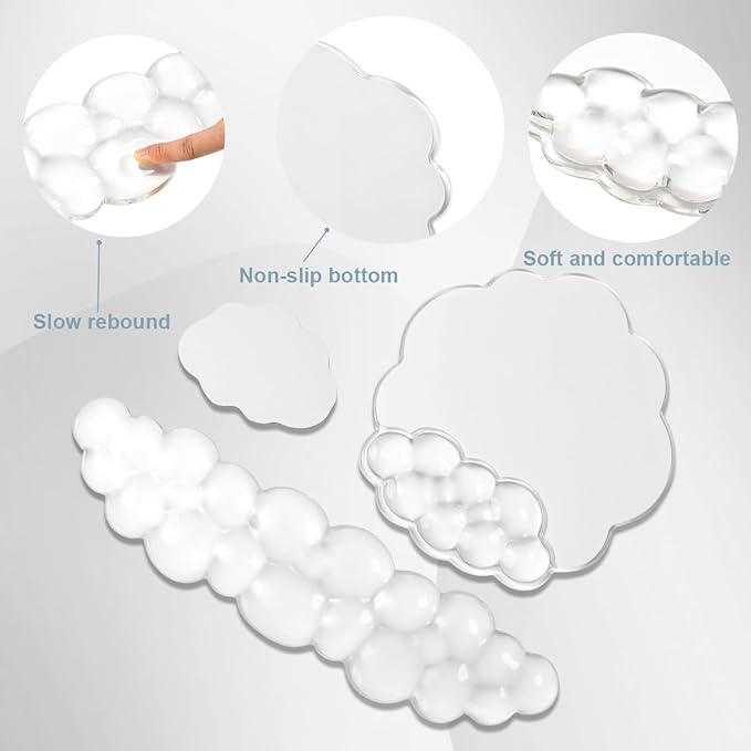 Cloud Wrist Rest for Keyboard and Mouse Set - Erogonomic Mouse Pad with Wrist Rest Support and Coaster for Computer/Office/Home