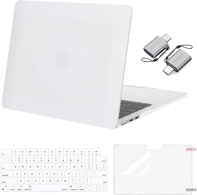 MOSISO Compatible with MacBook Air 13 inch Case M5 2026 M4 2025 M3 M2 2024-2022 A3449 A3240 A3113 A2681, Hard Shell&Keyboard Cover&Screen Film&Type C for MacBook Air 13.6 inch Case, White