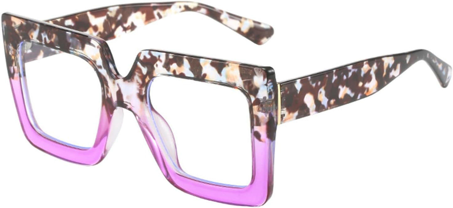 Onrtry Oversized Square Blue Light Glasses for Women Men Thick Frame Big Computer Eyewear Non-Prescription Eyeglasses