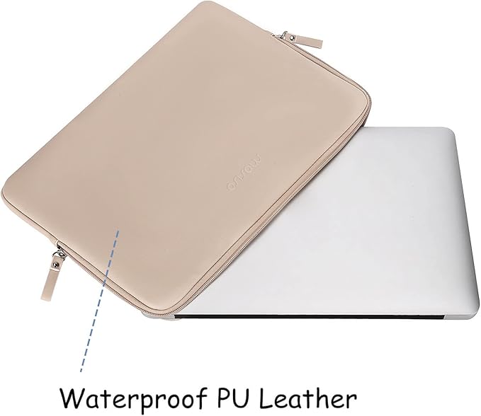 MOSISO Laptop Sleeve Bag 16 inch Compatible with MacBook Air 15 inch 2025-2023 M4 M3 M2/Pro 16 inch 2025-2019 M4 M3 M2 M1, 15-15.6 inch Notebook, PU Leather Padded Bag Waterproof Case, Apricot