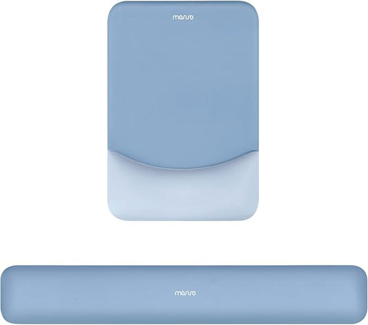 MOSISO Wrist Rest Support for Mouse Pad&Keyboard Set, Rectangular Ergonomic Mousepad Non-Slip Base Home/Office Pain Relief&Easy Typing Pad with Neoprene Cloth&Raised Silicone Lining, Stone Blue
