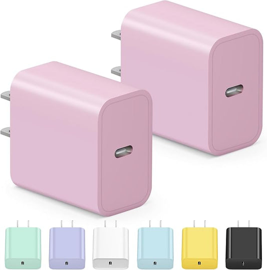 USB C Charger Block iPhone Charger Block Type C Charger 2-Pack for iPhone 16/16 Plus/16 Pro/16 Pro Max/iPhone 15/15 Plus/15 Pro/15 Pro Max/iPhone 14/14 Pro Max/13/13 pro/12 Pro Max/Samsung(Pink)