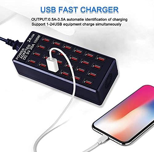24-Port 100W (20 A) USB Charging Station, Home-Sized Desktop USΒ Fast Charger, Multiple USB Desktop Chargers for Hotels, Schools, Shops, Shopping malls and Travel