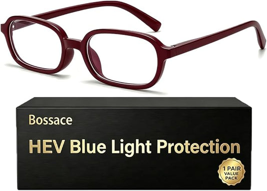 1 Pack Rectangle Blue Light Glasses for Women, Lightweight TR90 Small Frame with Spring Hinge for All-Day Comfort, Anti UV Glare & Eyestrain