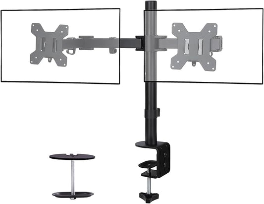 Dual Monitor Mount, Fully Adjustable Dual Monitor Stand for 13"-27" Screens, Holds Up to 22lbs Per Arm with C-Clamp & Grommet Base