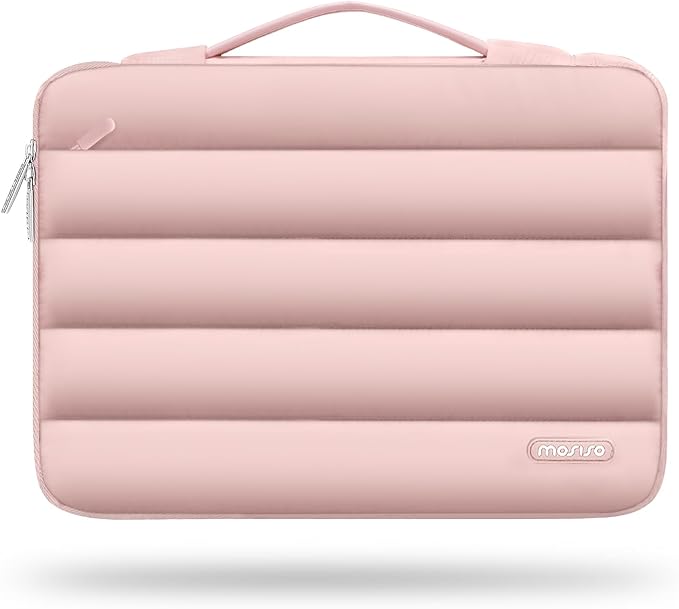 MOSISO 360 Protective 15-15.6 inch Laptop Case, 16 inch Puffy Laptop Sleeve Compatible with MacBook Pro 16, HP, Dell, ASUS, Acer, Lenovo Notebook Computer,Polyester Horizontal Side Open Bag, Pink