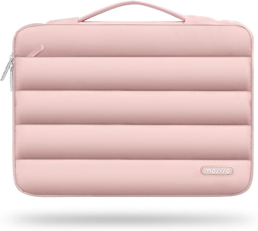 MOSISO 360 Protective 15-15.6 inch Laptop Case, 16 inch Puffy Laptop Sleeve Compatible with MacBook Pro 16, HP, Dell, ASUS, Acer, Lenovo Notebook Computer,Polyester Horizontal Side Open Bag, Pink