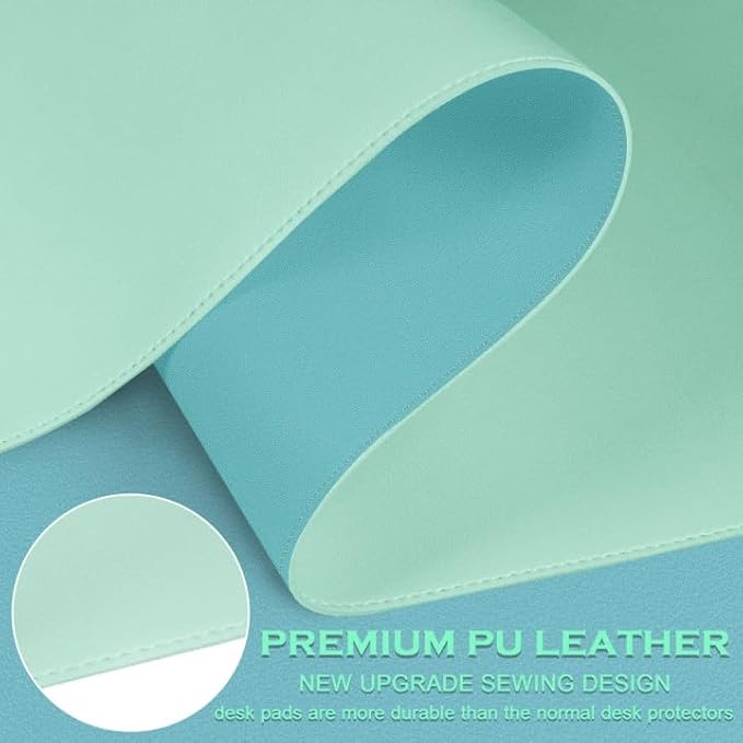 Dual-Sided Desk Mat, Large Pad, Waterproof Smooth PU Leather Blotter Protector, Mouse Pad, Desk Organizers, Office/Home Table Decor for Reading and Writing (Lake Green+Blue, 47.2''23.6'')