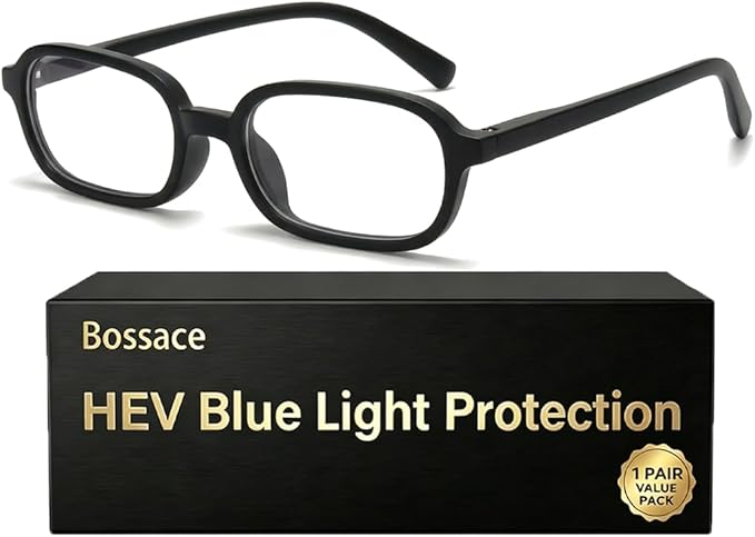 1 Pack Rectangle Blue Light Glasses for Women, Lightweight TR90 Small Frame with Spring Hinge for All-Day Comfort, Anti UV Glare & Eyestrain