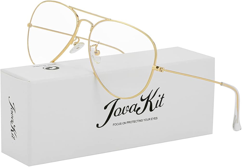 Aviator Clear Lens Glasses for Women Men Non-prescription Eyeglasses Blue Light Blocking Lens Metal Frame