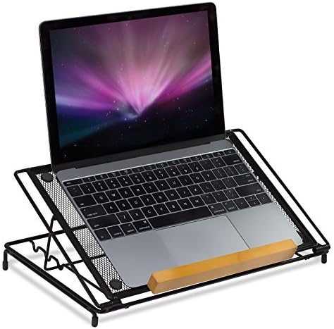 Mount-It! Laptop Stand for Desk, Adjustable Height Steel Laptop Riser for 10–15 Inch Laptops & Tablets, Foldable Portable Laptop Stand with Ventilated Cooling Design, Ergonomic Computer Stand, Black