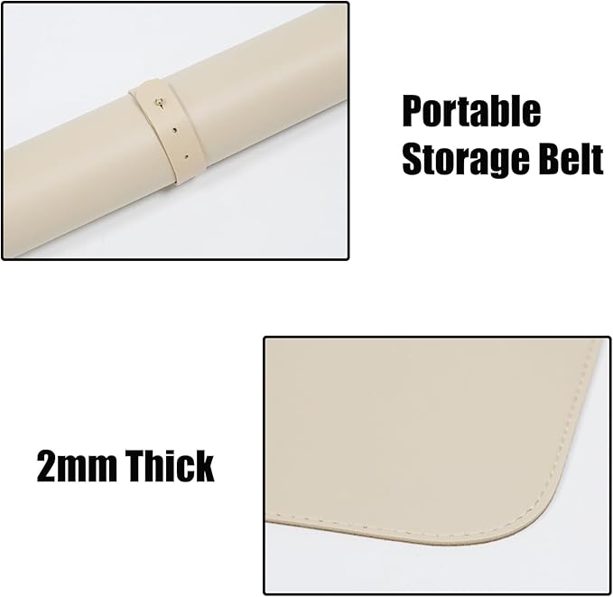 Double-Sided Keyboard Mouse Pad, 31.5"x15.7" PU Leather and Cork Desk Mat Large Overlocked-Edge Desk Pad with Matching Thread, Light Apricot