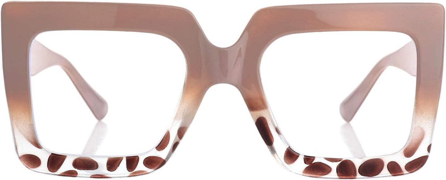 Onrtry Oversized Square Blue Light Glasses for Women Men Thick Frame Big Computer Eyewear Non-Prescription Eyeglasses