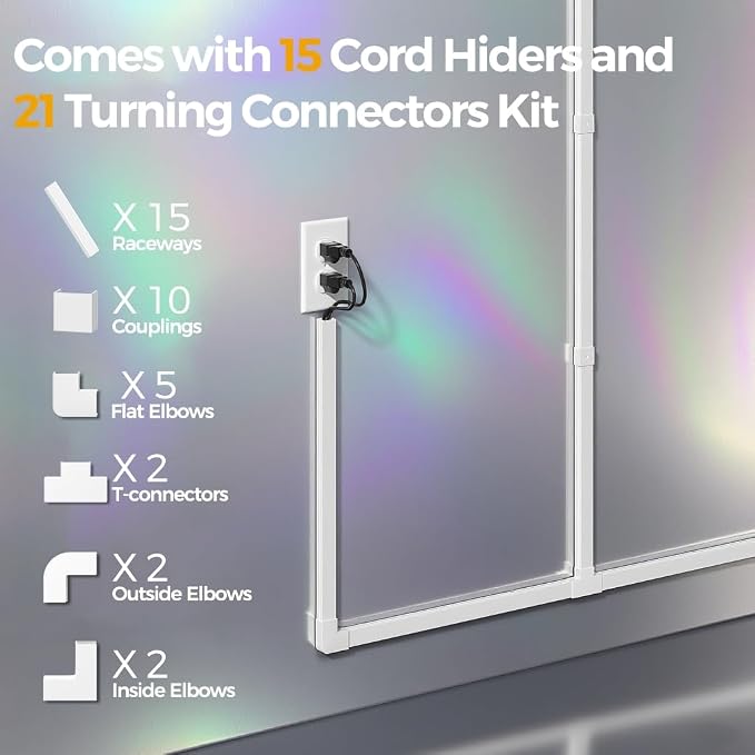 212.6in Cord Hider Kit, Cord Covers for 2-4 Wires on Wall, Self-Adhesive Cable Hider Wire Covers for Cords on Wall, Paintable Cord Hider for Walls Mount Tv, Cable Cover Raceway, W0.95 H0.55in, White - Image 3