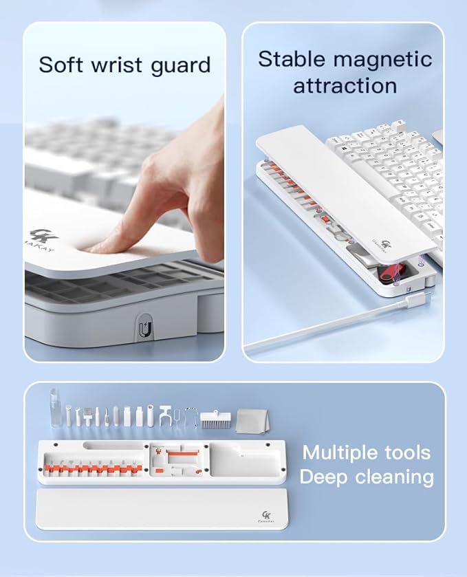 GK GAMAKAY 16.81'' Keyboard Wrist Rest Pad with Cleaning Tool Kit, ABS & Leather Hand Wrist Rest for 100% Mechanical Keyboard, Non-Slip Palm Pad for Comfortable Typing and Playing (White-100%)