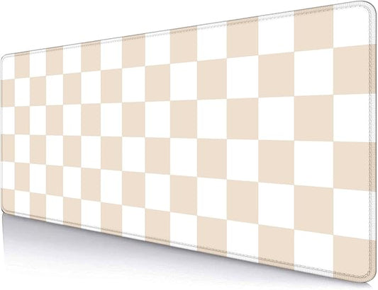Beige Sand Checkered Desk Pad, Cute Aesthetic Retro Extra Large Mouse Pad for Kids Girls, Computer Mousepad Laptop Desk Mat, Writing Mat for Work Home, 31.5 X 11.8 in