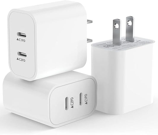 USB C Fast Charger Block,USB C Charging Block 3-Pack Type C 2in1 Dual Ports Plug Wall Charger,Fast Type C Charger for iPhone 17/17e/17Pro/17 Pro Max/Air/16e/16Plus/16Pro Max/15/14/13/12/11/Xs Max/XR/X