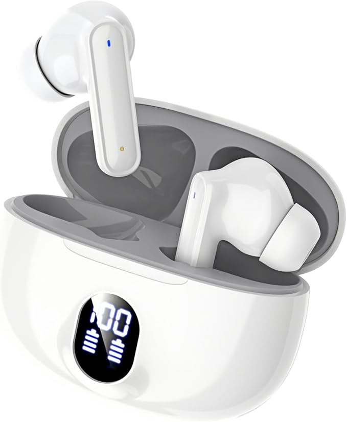 Wireless Earbuds Bluetooth V5.3 2025 Headphones 36H Playback Deep Bass Stereo Ear Buds with LED Power Display Charging Case IPX5 Waterproof Earphones with Mic Headset (Black) (White)