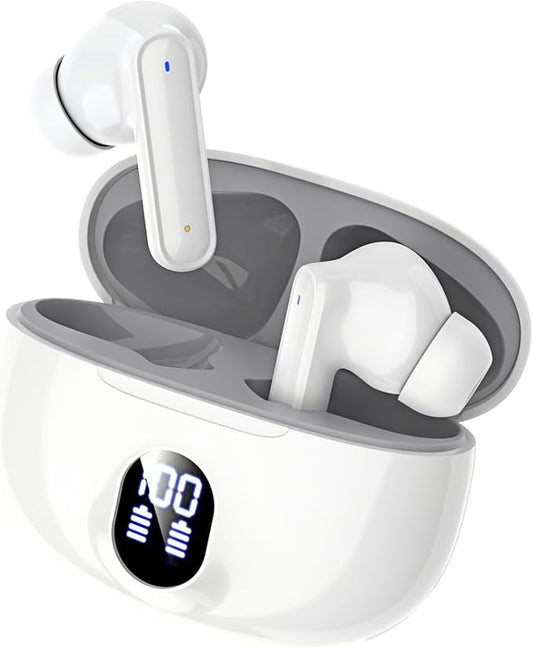 Wireless Earbuds Bluetooth V5.3 2025 Headphones 36H Playback Deep Bass Stereo Ear Buds with LED Power Display Charging Case IPX5 Waterproof Earphones with Mic Headset (Black) (White)