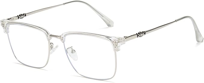 Cyxus Retro Blue Light Glasses Men - Square TR90 Metal Blowline Frame Stylish Trendy for Computer Daily Work 8252