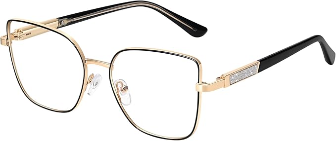 Dollger Blue Light Blocking Glasses for Women Trendy Oversized Computer Gaming Eyeglasses Cat Eye Metal Frame bluelight glasses Black