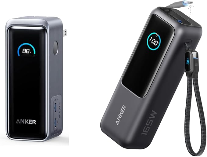 Anker Prime 65W Power Bank with Built-in USB-C Cable - US Black Zolo 25K 165W Power Bank with USB-C and Retractable Cable