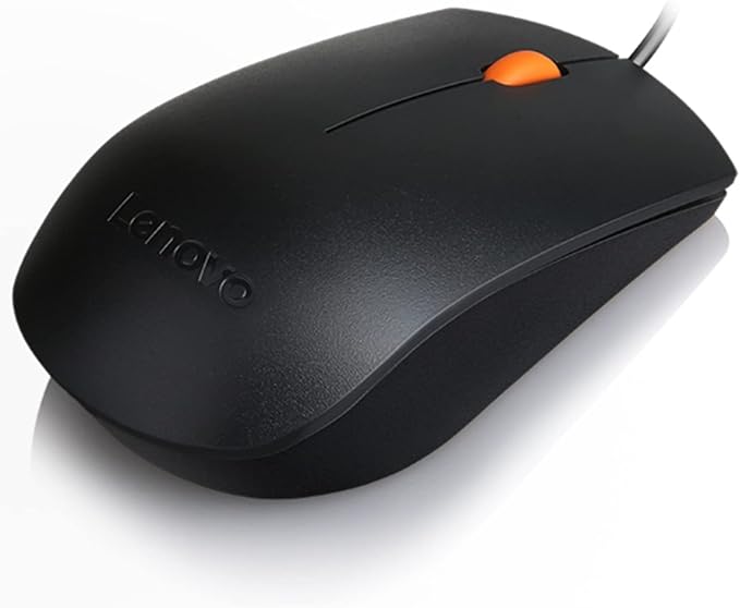 Lenovo 300 USB Wired Computer Mouse - Full Size Optical Ambidextrous Mouse with 1600 DPI, Reliable USB-A Wired Connection, Easy 3-Button Navigation ?€? Long Lasting, Durable Basic Mouse, Black