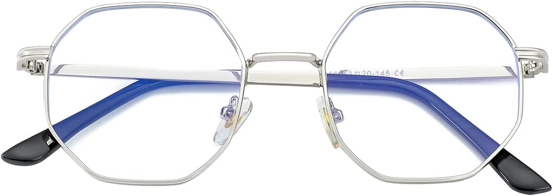 JOVAKIT Polygon Blue Light Blocking Glasses for Women Men Vintage Octagon Square Non-prescription Metal Eyeglasses