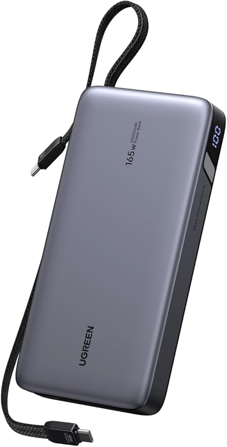 UGREEN Nexode Power Bank, 25,000mAh 165W Laptop Portable Charger with 2 Built-in USB-C Cables, 90Wh Fast Charging Business Travel Battery Pack for MacBook Pro/Air/ipad/iPhone 17/Samsung/Dell/HP/Lenovo