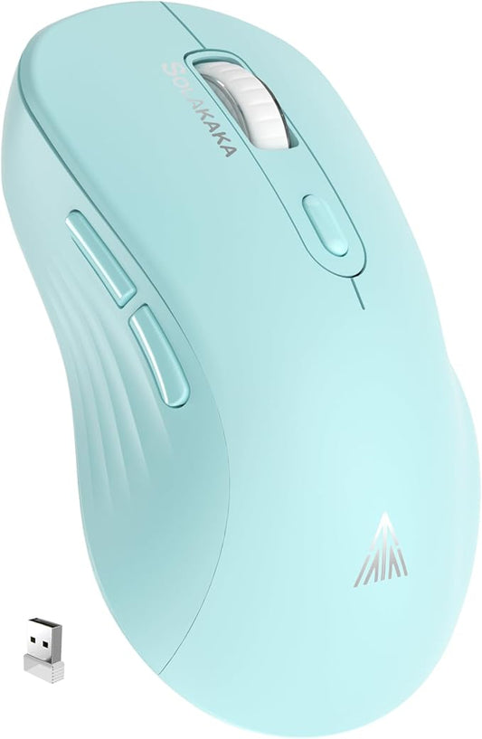 SOLAKAKA SM66 Green Silent Dual Mode Wireless Mouse for Laptop, Adjustable 4800 DPI,Rechargeable Computer Mouse for Bluetooth and Wireless Connection