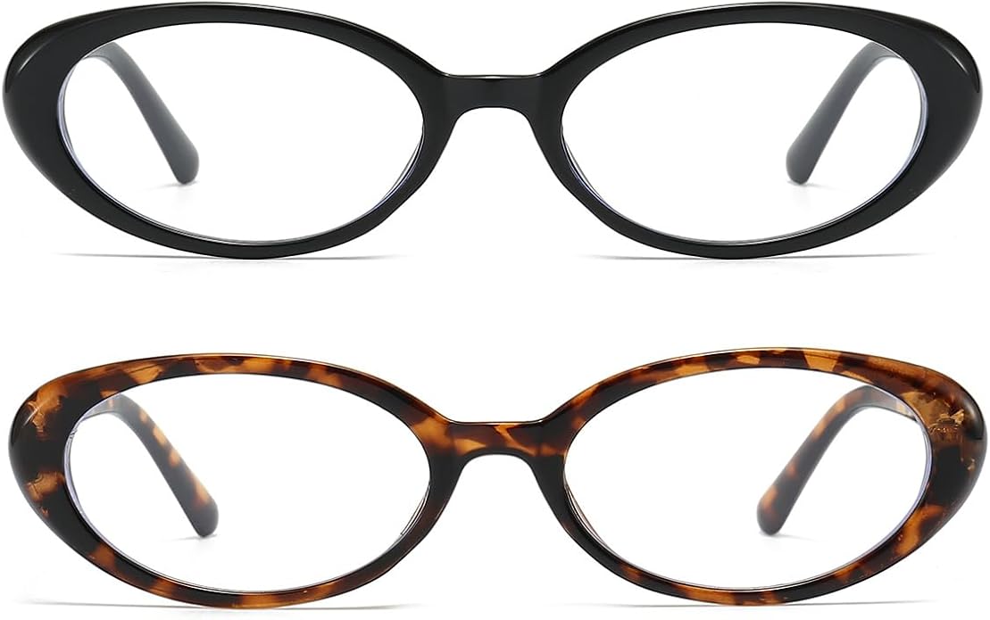 JOVAKIT Oval Blue Light Blocking Glasses for Women Men Vintage Fashion Small 90s Retro Oval Frame Style Eyeglasses