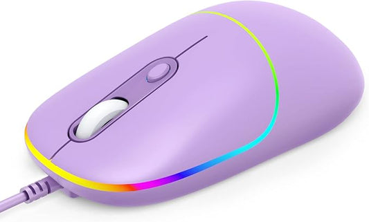 Gaming Mouse, USB Computer Mouse Wired with RGB Backlit, 4 Adjustable DPI up to 6400, Ultra Silent, Optical Computer Mice with Ergonomic Design, for Laptops PC Windows (Purple)