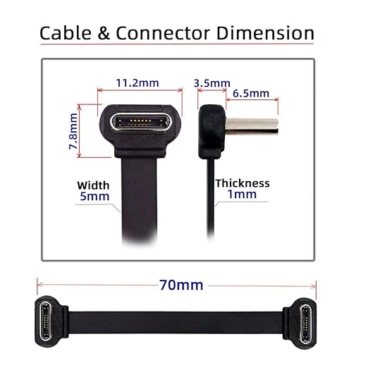 chenyang 2 Pack 2.76Inch USB C Short Flat Cable,USB 2.0 Type C Dual 90 Degree Angled PD 65W Fast Charge Data Extension Cable for Power Bank