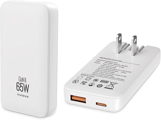 65W GaN USB C Charger Block,2-Ports Flat USB Wall Charger,flodable Plug for Travel, with PD3.0&PPS for iPhone 17/16/15 Series, Galaxy S25/S24, Pixel 10/9, MacBook Pro/Air, iPad Pro(2026 New)