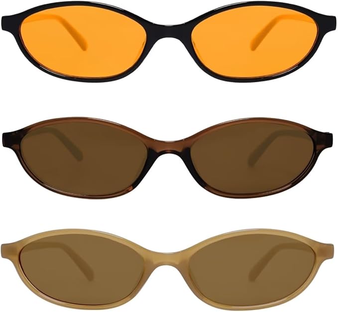 GUVIVI Retro Oval Sunglasses for Women Chic Cat Eye 90s Sunnies Lightweight Narrow Shades Trendy UV protection Sun Glasses