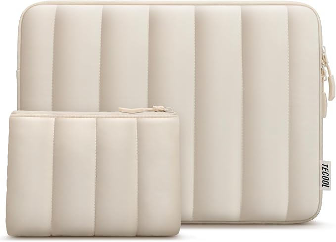 TECOOL Puffy Laptop Case 15.6 inch,15.6 inch Laptop Sleeve for 15-15.6" Lenovo Thinkpad Ideapad HP Acer Asus Dell Chromebook, Protective Waterproof Sleeve 15 inch Notebook Bag with Small Case,Beige