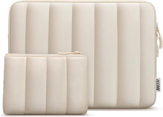 TECOOL Puffy Laptop Case 13.3 inch,13-13.3 inch Laptop Sleeve for 13“ MacBook Neo(2026),MacBook Air 13 inch M5 M4 M3 2026-2018,Mac Pro 13/Pro 14 M5-M1 Protective Notebook Sleeve with Small Case,Beige