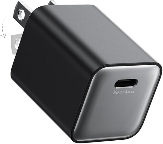 30W Compact Wall Charger, USB C Charger Block with GaN III Tech, PD3.0 PPS QC4.0 Fast Charging Foldable Power Adapter for iPhone 17 16 15, Galaxy, Pixel, iPad, AirPods (Black, 1 Pack)
