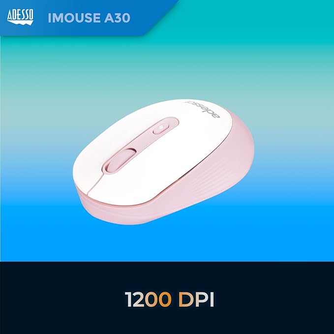 Adesso iMouse A30 Wireless Mouse with AI Copilot Button 2.4GHz USB Dongle 1200 DPI Left and Right Hand Design (Pink)