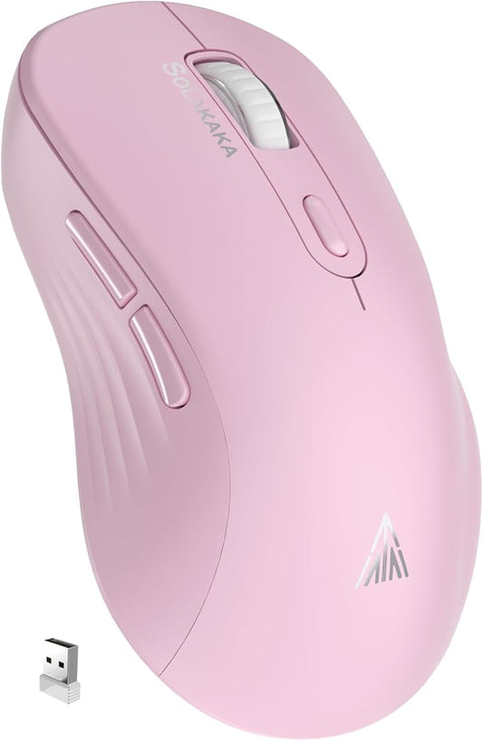 SOLAKAKA SM66 Pink Silent Dual Mode 2.4GHz Wireless Mouse, Adjustable 4200 DPI,Rechargeable Wireless Computer Mouse for PC Mac Laptop, Desktop