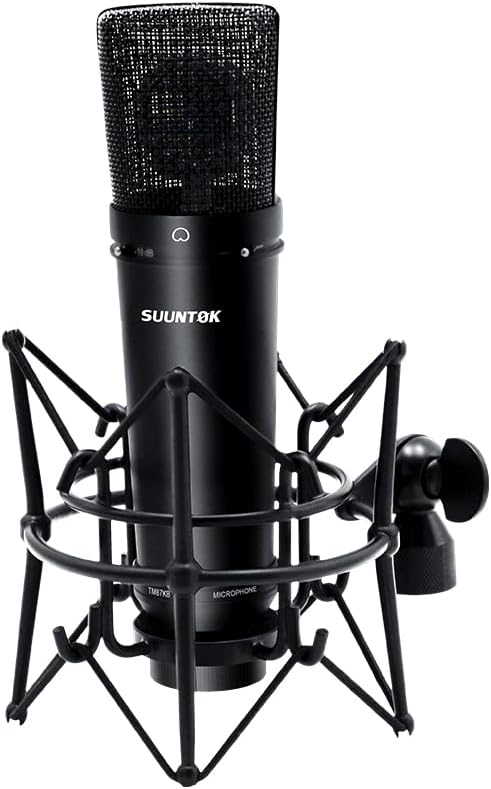 XLR Microphone, Professional Condenser Microphone with 34mm Large Diaphragm, Cardioid Studio Recording Mic Computer Gaming PC TM87KB Mic Kit for Singing, Podcasting, YouTube (Black)