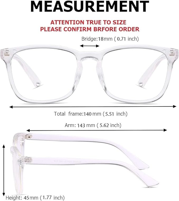Blue Light Blocking Glasses Square Nerd Eyeglasses Frame Anti Blue Ray Computer Game Glasses (8082A-Transparent)