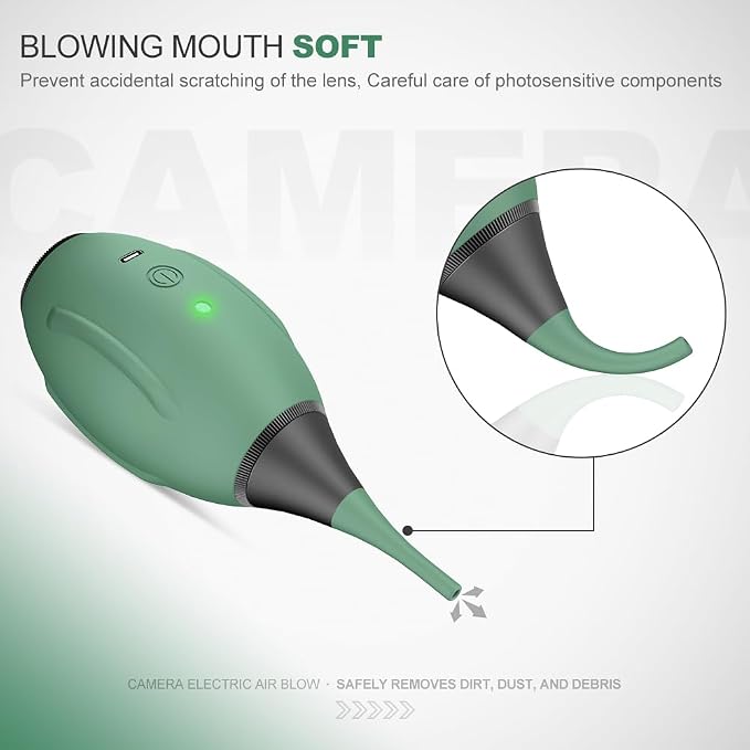 LENSGO Electric Air Blow,Camera Cleaning Kits with 4 Cleaning Heads for CMOS/Regular/Crevice Clean and Brush, 4.0kPa Dust Removal Type C Charge (Green) - Image 3