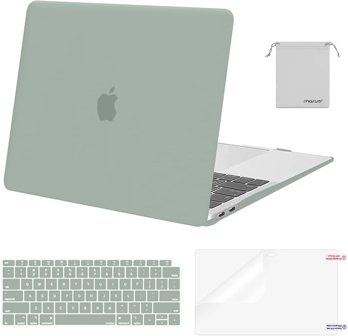 MOSISO Compatible with MacBook Air 13 inch Case M1 Chip 2021-2018 Release A2337 A2179 A1932, Plastic Hard Shell&Keyboard Cover&Screen Film&Storage Bag for MacBook Air 13.3 inch Case, Antique Green